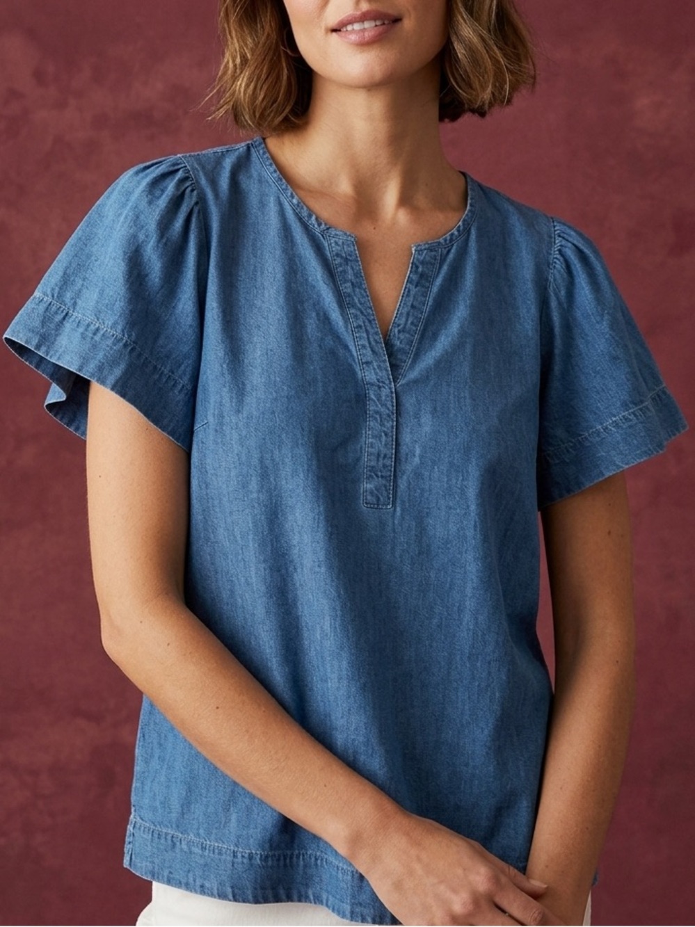 Denim Flutter Sleeve Top